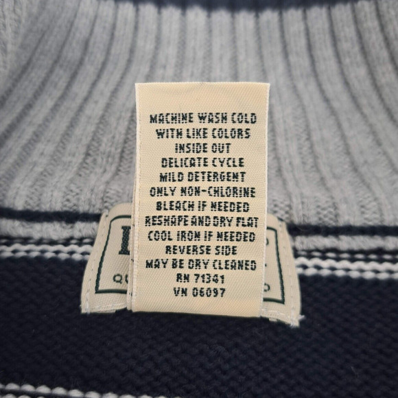 LL Bean 1/4 Zip 100% Cotton Sweater Blue White Striped Long Sleeve Men's Size XL - Picture 4 of 4